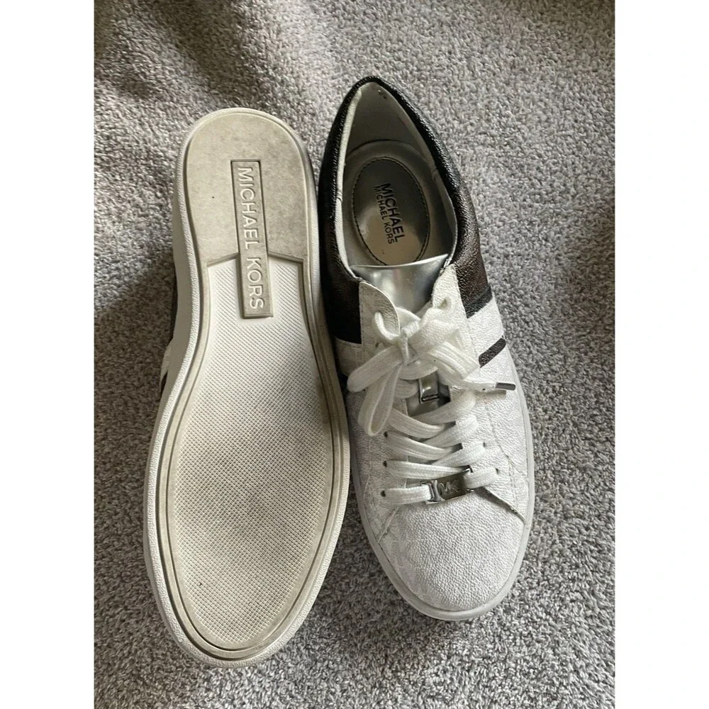 MICHAEL KORS Keaton Women's Logo Print Coated Canvas Lace Up Sneakers 8.5 - Picture 4 of 6
